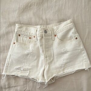 Levi's Cream Distressed Jean Shorts